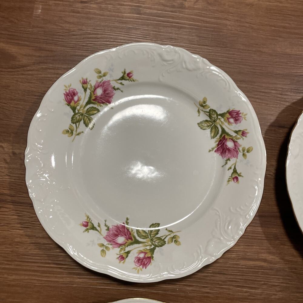 Wawel China WAV69 Pattern Dinner plates 10 Inches Pink Roses Gold Trim Set Of 2